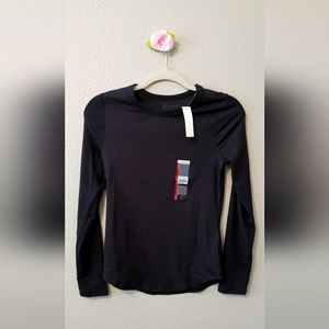 Black, long sleeved, ribbed crew neck slim fitting tee. NWT